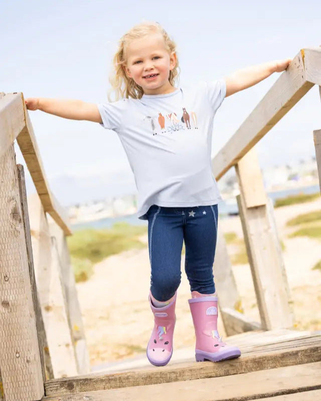 LEMIEUX MINI PUDDLE PALS T-SHIRT MIST, unicorn wellies, kids fashion by Equiflair