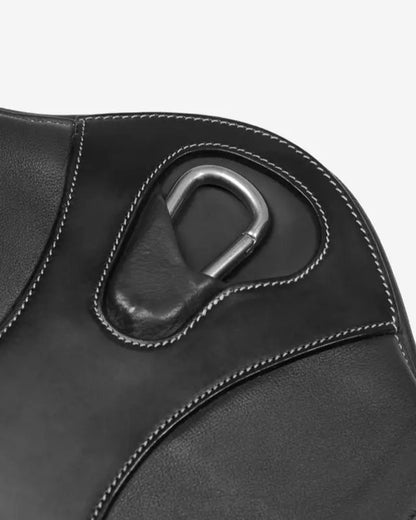 LEMIEUX ARIKA Stud Girth (Black) - Premium Leather Horse Girth with D-Ring & Carabiner Clip - Equiflair