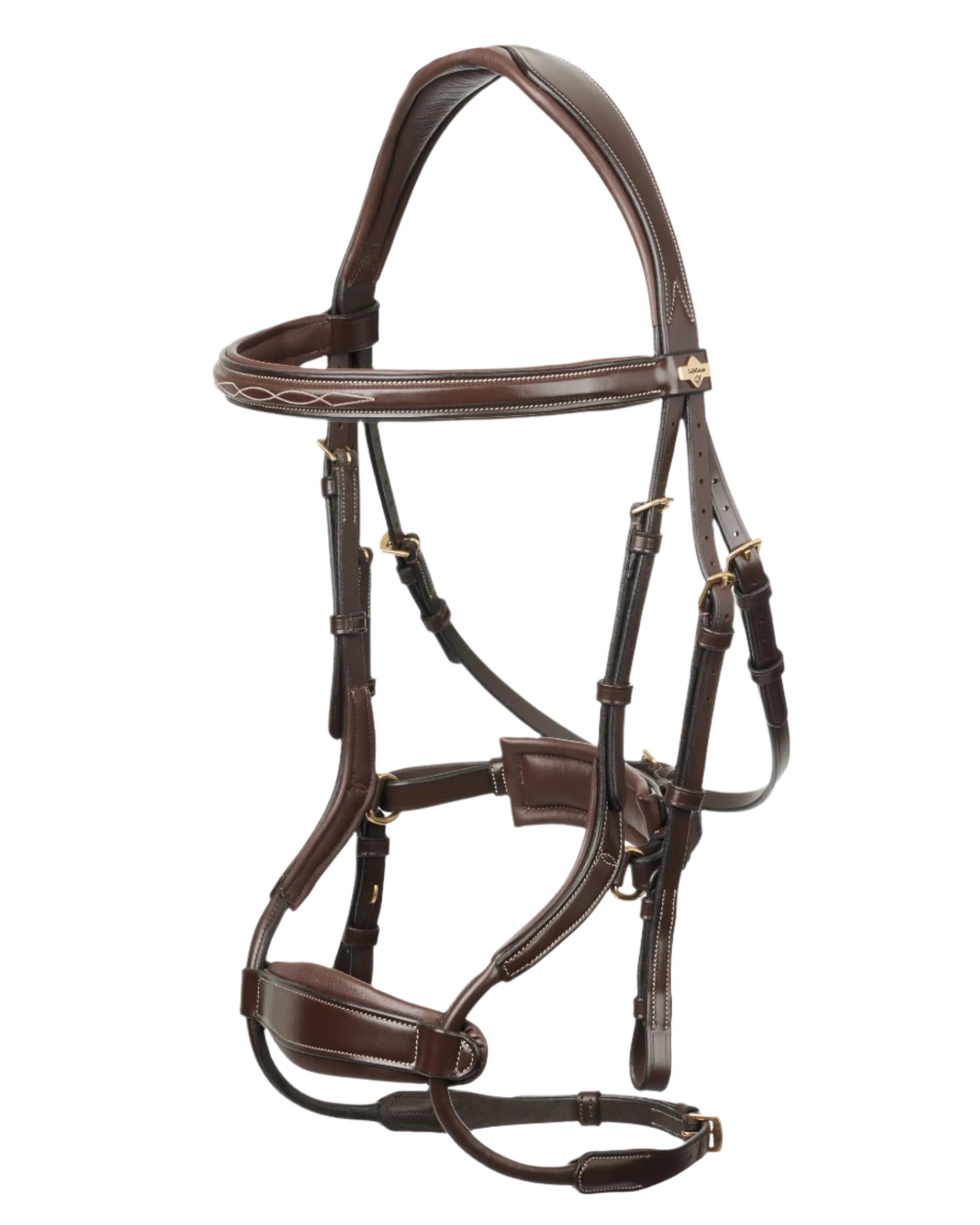 LeMieux Kudos Clear Arc Bridle Havana/Brass - Anatomical horse riding bridle for comfort and FEI compliance. Equiflair.