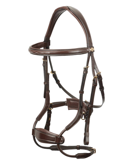 LeMieux Kudos Clear Arc Bridle Havana/Brass - Anatomical horse riding bridle for comfort and FEI compliance. Equiflair.