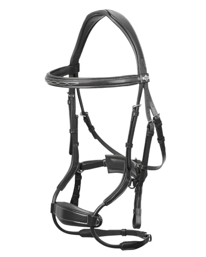 LE MIEUX Kudos Arc Bridle: Black Leather Horse Bridle with Silver Details, Anatomical Design
