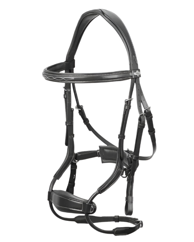 LE MIEUX Kudos Arc Bridle: Black Leather Horse Bridle with Silver Details, Anatomical Design