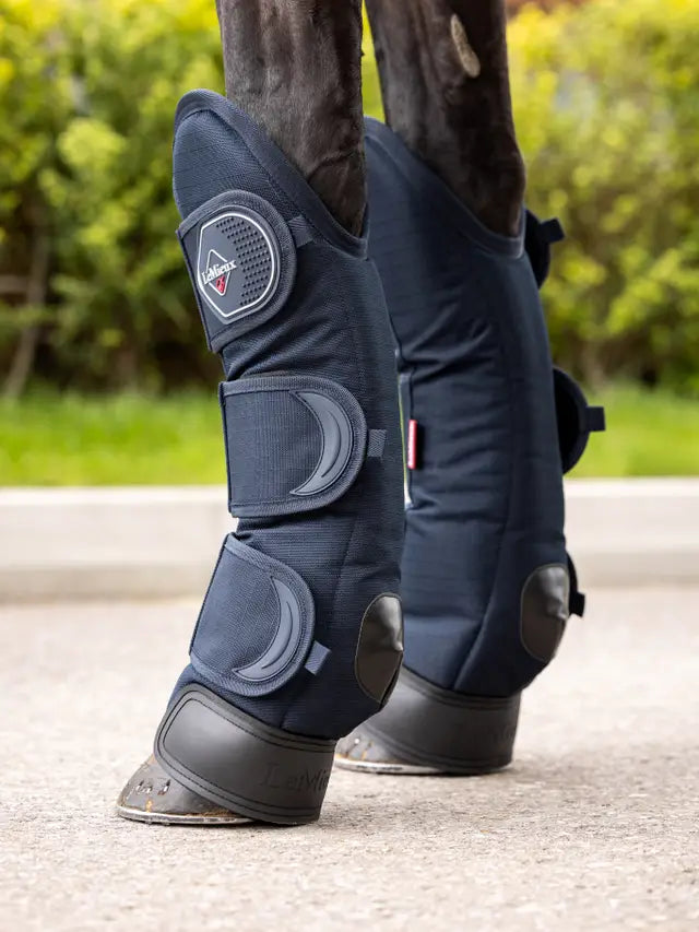 LEMIEUX TRAVEL BOOTS NAVY: Horse Legs with Ballistic Nylon & Carbon Nano-Fibre lining for Travel Protection, available at Equiflair