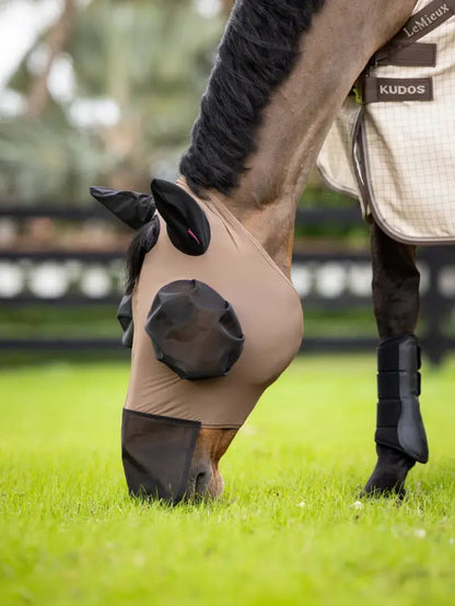 Horse Fly Mask - LeMieux Bug Relief Full Mask Walnut - UV Protection, Comfort Fit, Breathable Mesh Ears