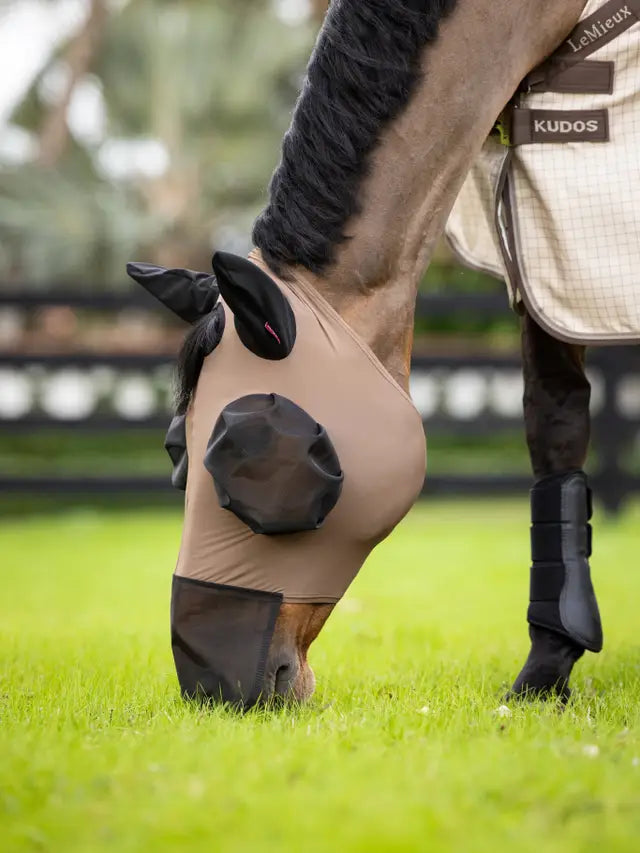 Horse Fly Mask - LeMieux Bug Relief Full Mask Walnut - UV Protection, Comfort Fit, Breathable Mesh Ears