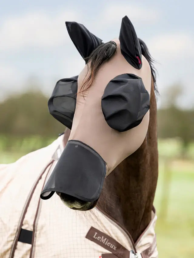LeMieux Bug Relief Horse Fly Mask - Walnut color, Full Face UV Protection