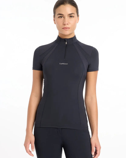 LeMieux Mia Mesh Base Layer - Navy Short Sleeve Riding Shirt with UV Protection. Breathable equestrian apparel by Equiflair Saddlery