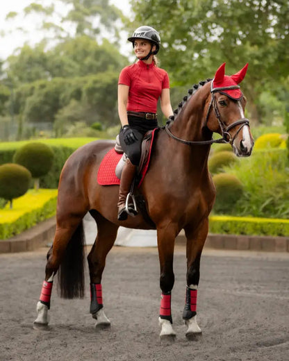 LEMIEUX MIA MESH SHORT SLEEVE BASE LAYER CHILLI - Equestrian Horse Riding Shirt - Woman Rider on Horse