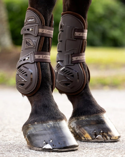 LEMIEUX MOTION COOL tendon boots for horse leg protection, Brown horse boots close-up