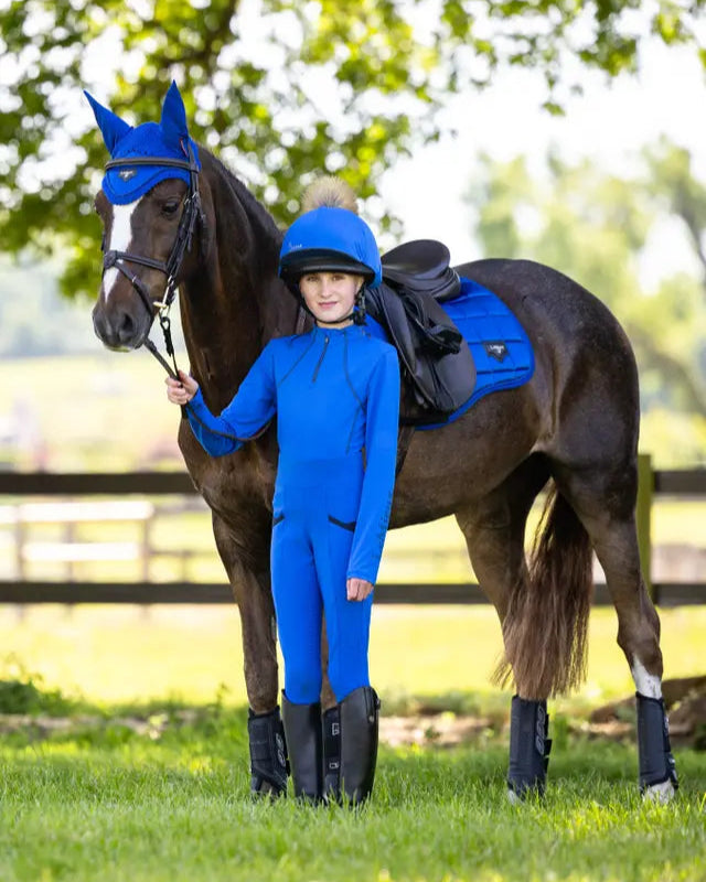 Girl with Horse in LeMieux Benetton Blue Equestrian Gear from Equiflair