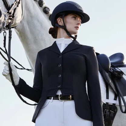 LeMieux Zoe Show Jacket in Navy for Equestrian Competition. Dressage Jacket with Silicone Detail & Mesh.