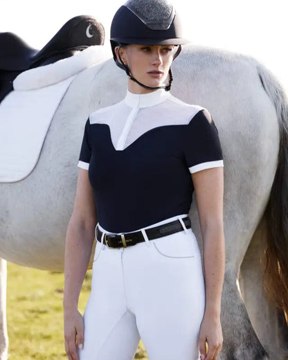 LeMieux Emily Navy Show Shirt: Equestrian Apparel for Women, Horse Riding Competition Top. Breathable, Short Sleeve, Flattering Fit