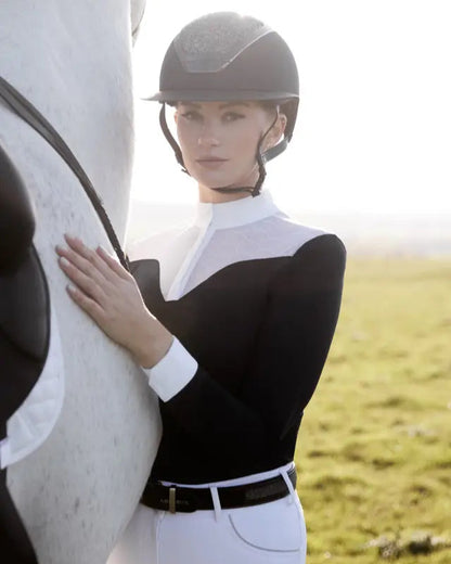 LeMieux Emily Navy Show Shirt: Equestrian Woman with Horse