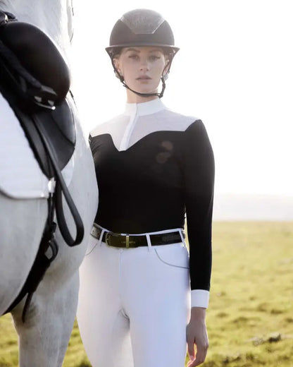 LeMieux Emily Navy & White Long Sleeve Show Shirt for Horse Riding Competition - Equiflair