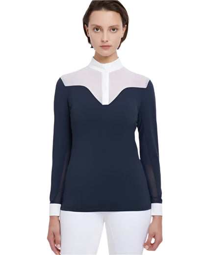 LeMieux Emily Navy Show Shirt: Long Sleeve Equestrian Competition Top with Mesh Panels - Equiflair