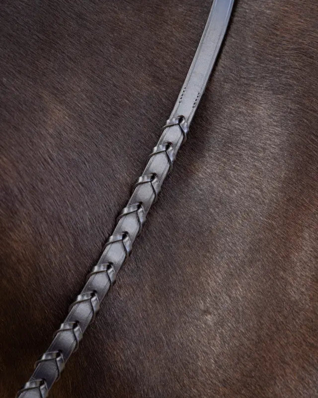 LeMieux Leather Laced Reins Brown/Silver | Horse Riding Reins with Enhanced Grip