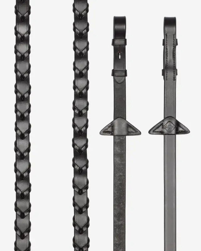 LEMIEUX Leather Laced Reins Brown/Silver - Equestrian Horse Riding Tack