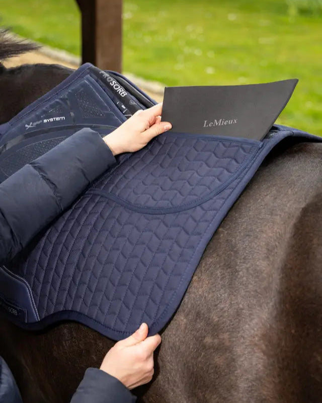 LeMieux ProSorb Navy Saddle Pad - GP Square with X Grip System | Equiflair Horse Riding Equipment