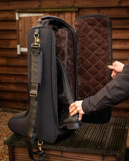 LEMIEUX LUXE BLACK Boot Bag: Equestrian Boot Protection with Faux Fur Lining from Equiflair. Riding Boot Storage and Travel Bag.