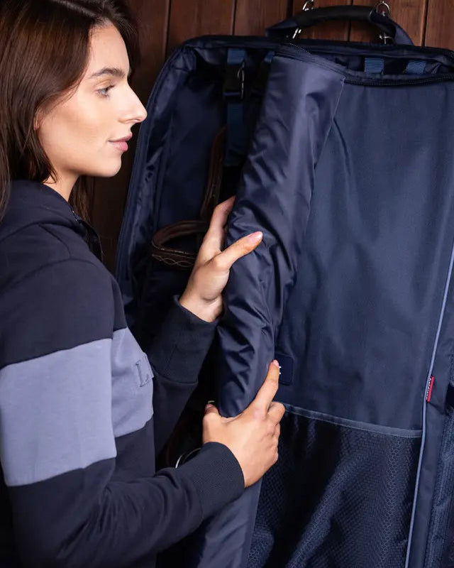 LEMIEUX Navy Twin Bridle Bag for Equestrian Horse Tack Storage & Protection - Double Bridle Carrier with Mesh Air Vents.