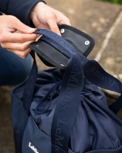 LeMieux Grooming Tote Navy: Easy access grooming bag for horse grooming essentials, travel, and organization with sturdy carry handles.