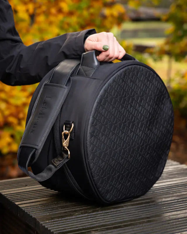 Lemieux Luxe Hat Box Black: Stylish Equestrian Helmet Storage with Quilted Lining