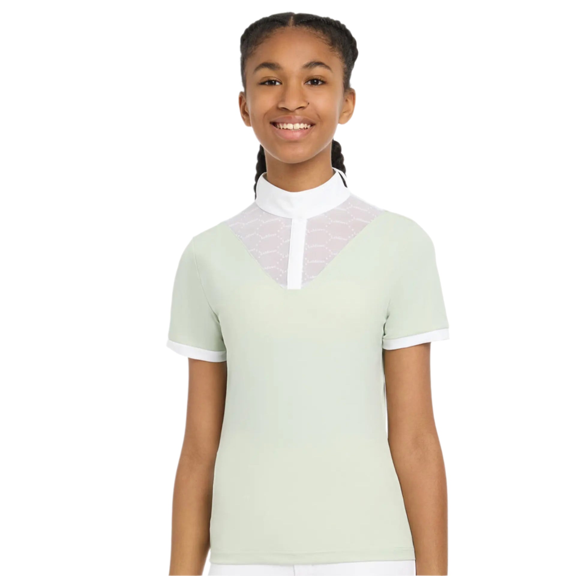 LeMieux Young Rider Eva Equestrian Show Shirt - Pistachio, Short Sleeve, Crepe Fabric Riding Top for Girls