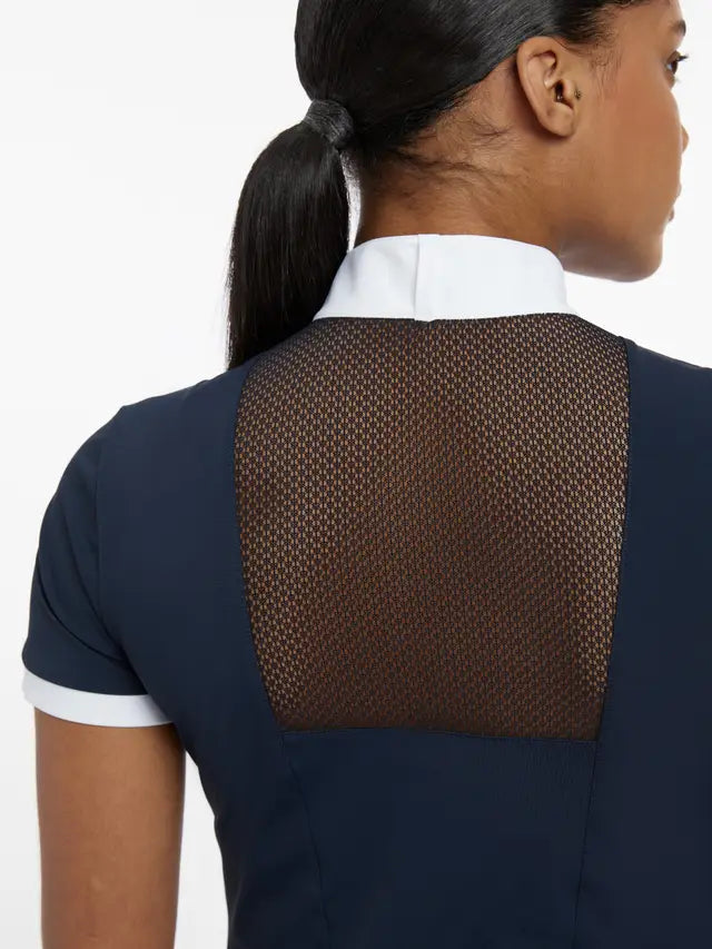 LeMieux Navy Competition Shirt: Short Sleeve Equestrian Show Shirt with Mesh Back