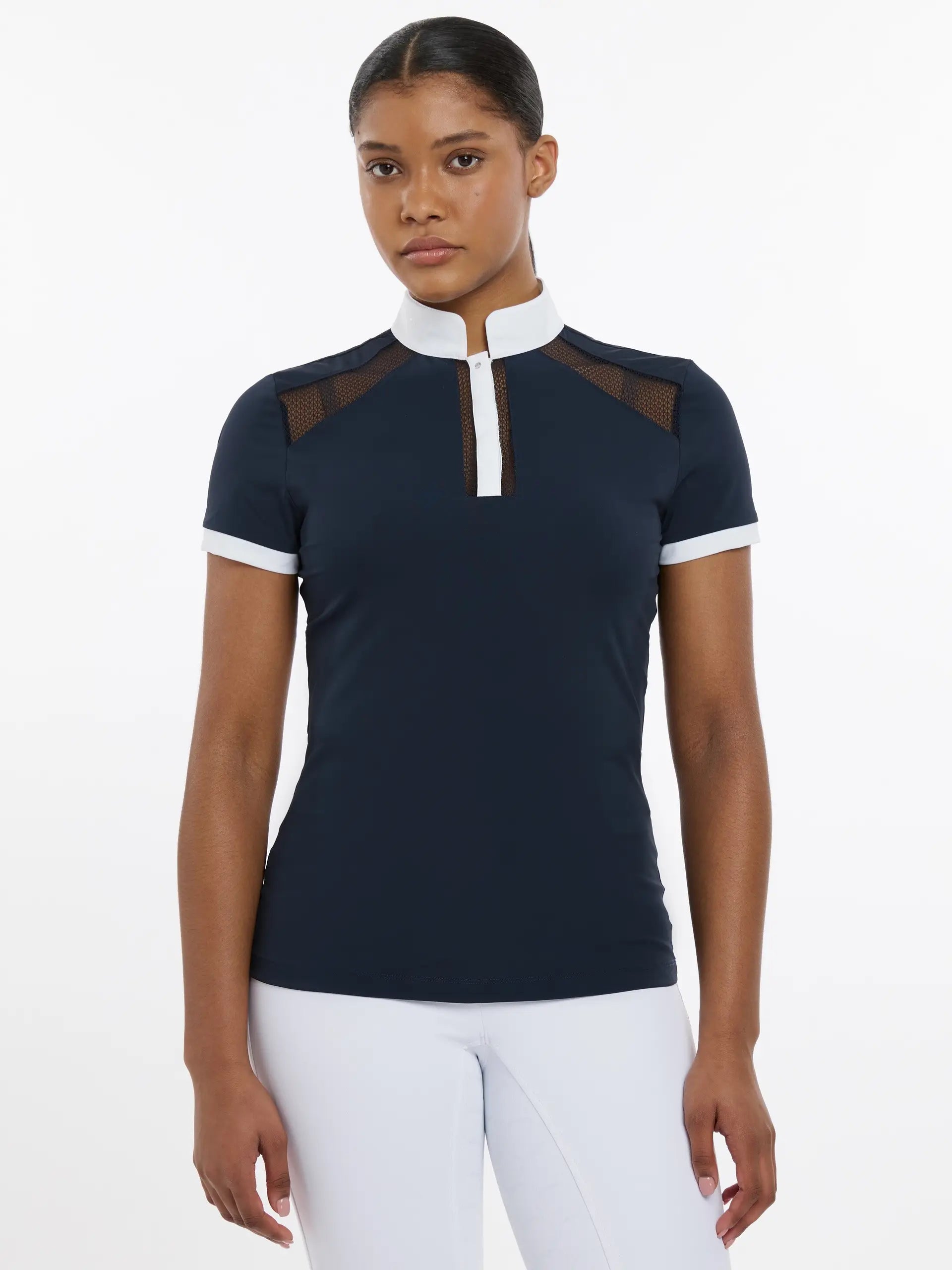 LEMIEUX CAMILLE Navy Short Sleeve Show Shirt: Equestrian Competition Apparel for Women | Equiflair