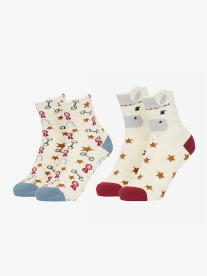 Lemieux Mini Character Socks 2 Pack - Show Pony. Equestrian themed children's socks with pony and horse design.