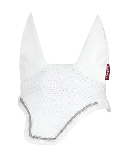 Lemieux Crystal Fly Hood - White. Horse fly veil with crystal detailing for showing and competition. Elegant equine ear net.