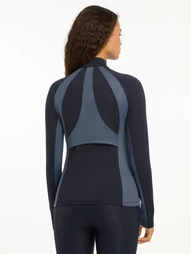 LeMieux Carly Navy Zip Through Training Top: Performance riding wear, active wear for women. Equiflair store.