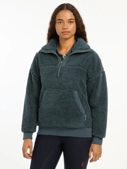LEMIEUX TARA TEDDY FLEECE PETROL - Super Soft Fleece Pullover with Zip Collar and Pockets, Equiflair