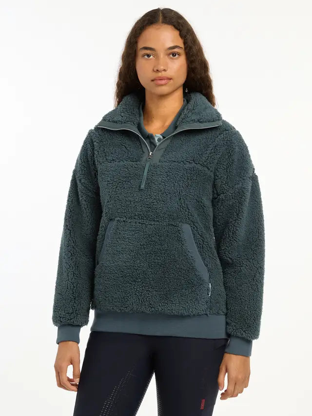 LEMIEUX TARA TEDDY FLEECE PETROL - Super Soft Fleece Pullover with Zip Collar and Pockets, Equiflair