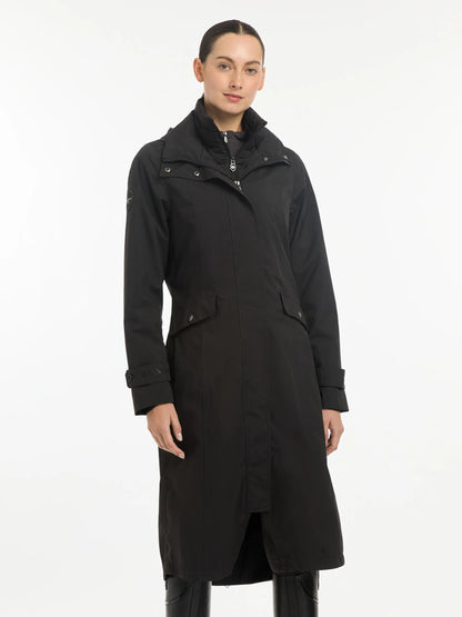 LeMieux Amelie Waterproof Riding Coat Black: Women's Long Black Equestrian Rain Jacket for Horseback Riding