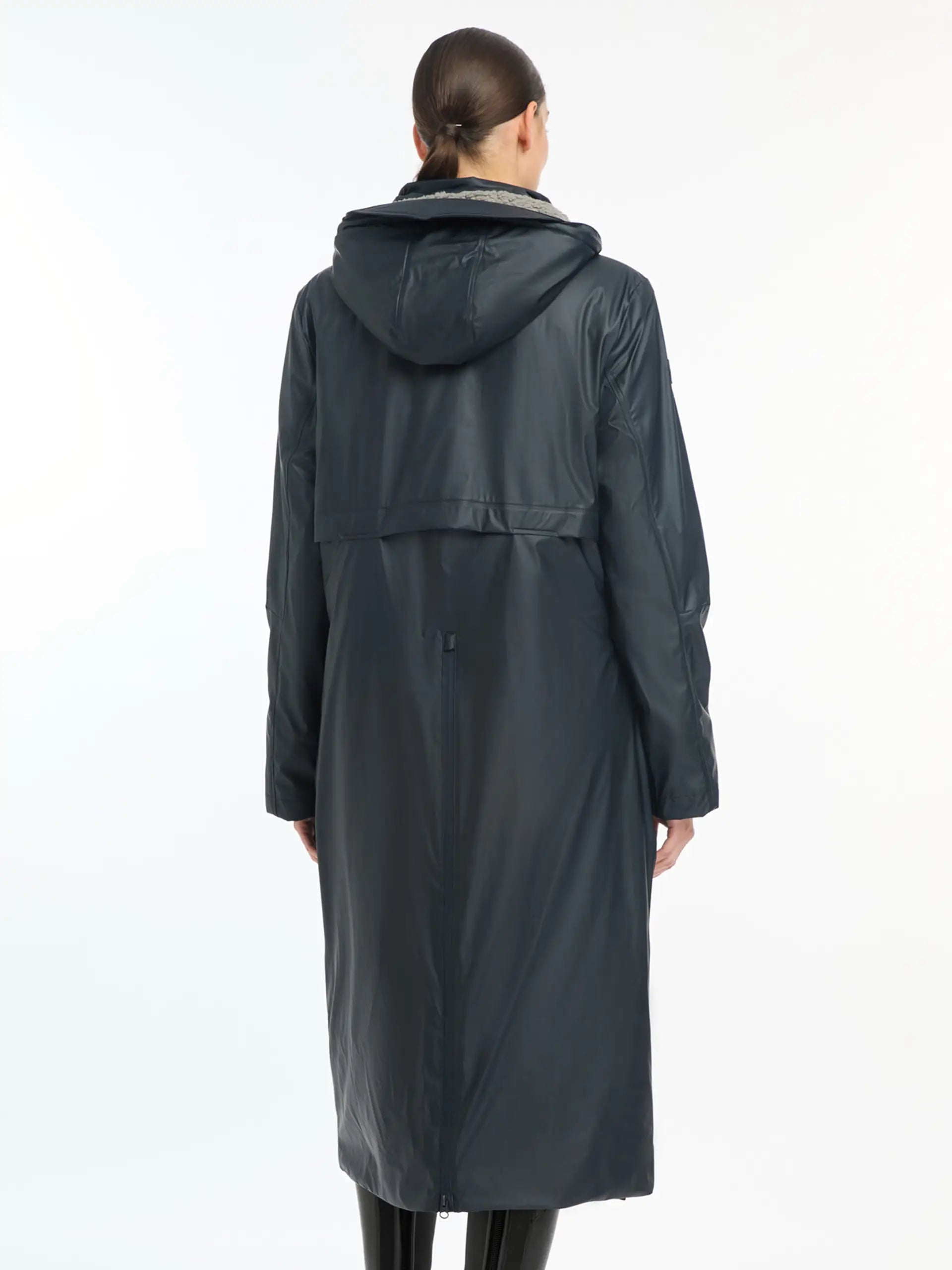 Navy Waterproof Long Coat with Hood - Equestrian & Outdoor Apparel