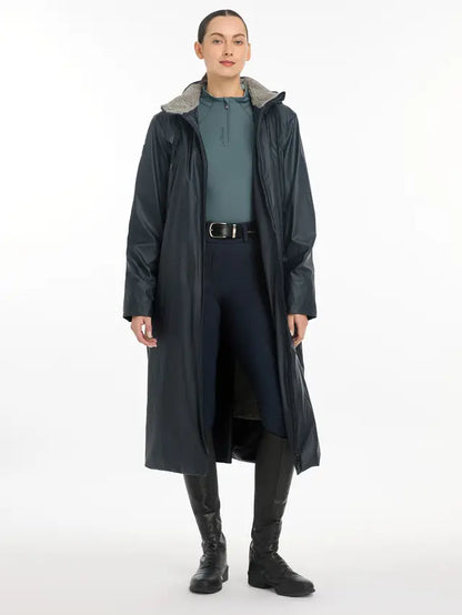 Lemieux All Elements Navy Coat: Full-Length Waterproof Equestrian Rain Coat for Riding and Yard Work