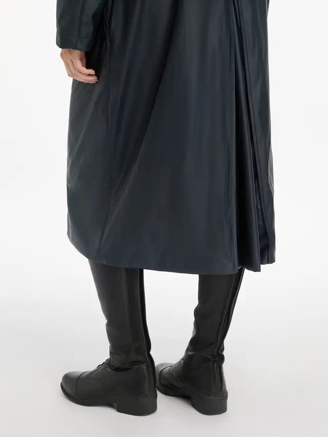 Lemieux All Elements Navy Waterproof Coat with Riding Boots, Full-Length Equestrian Outerwear