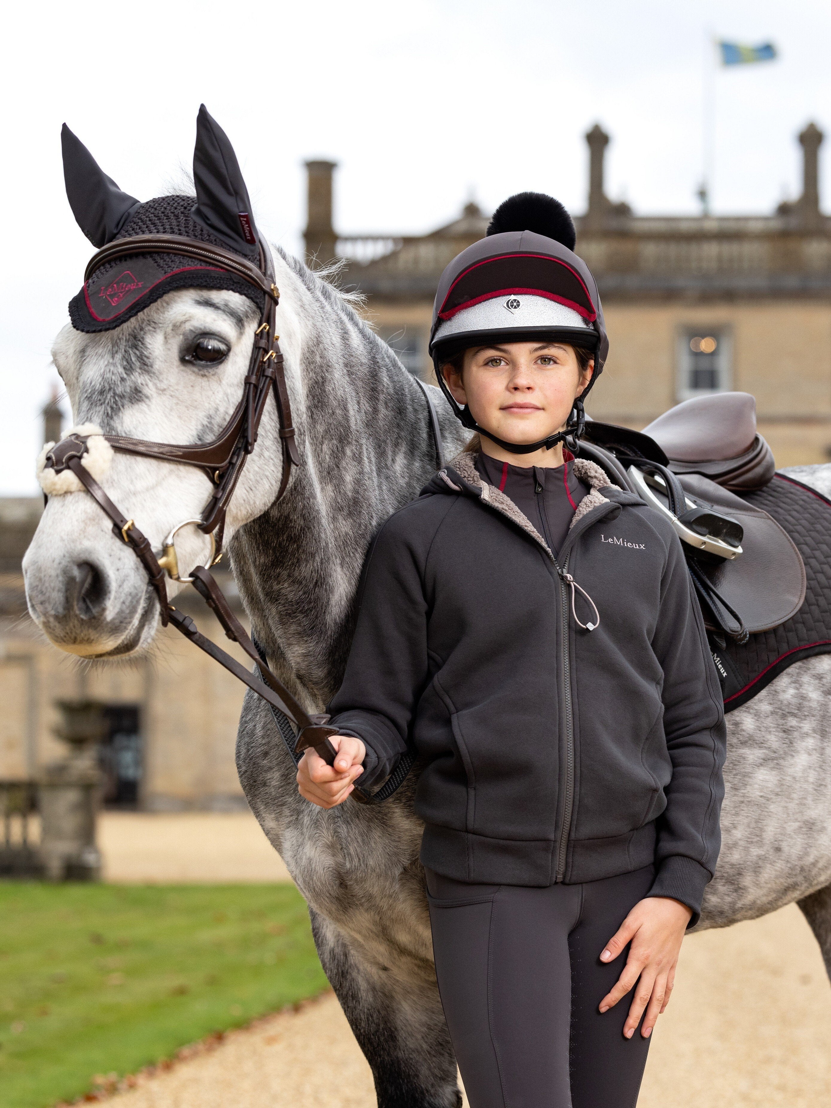 Lemieux Young Rider Hollie Lined Hoodie Cinder with horse. Equestrian Apparel for Kids. Horse Riding Fashion by Equiflair.