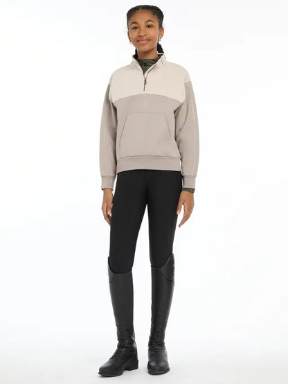LE MIEUX Young Rider Kate Quarter Zip Sweatshirt - Riding Apparel - Ash/Stone - Stylish and Comfortable