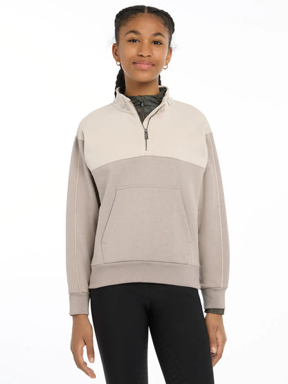 LeMieux Young Rider Kate Quarter Zip Sweatshirt - Ash/Stone Color - Girl's Riding & Casual Wear