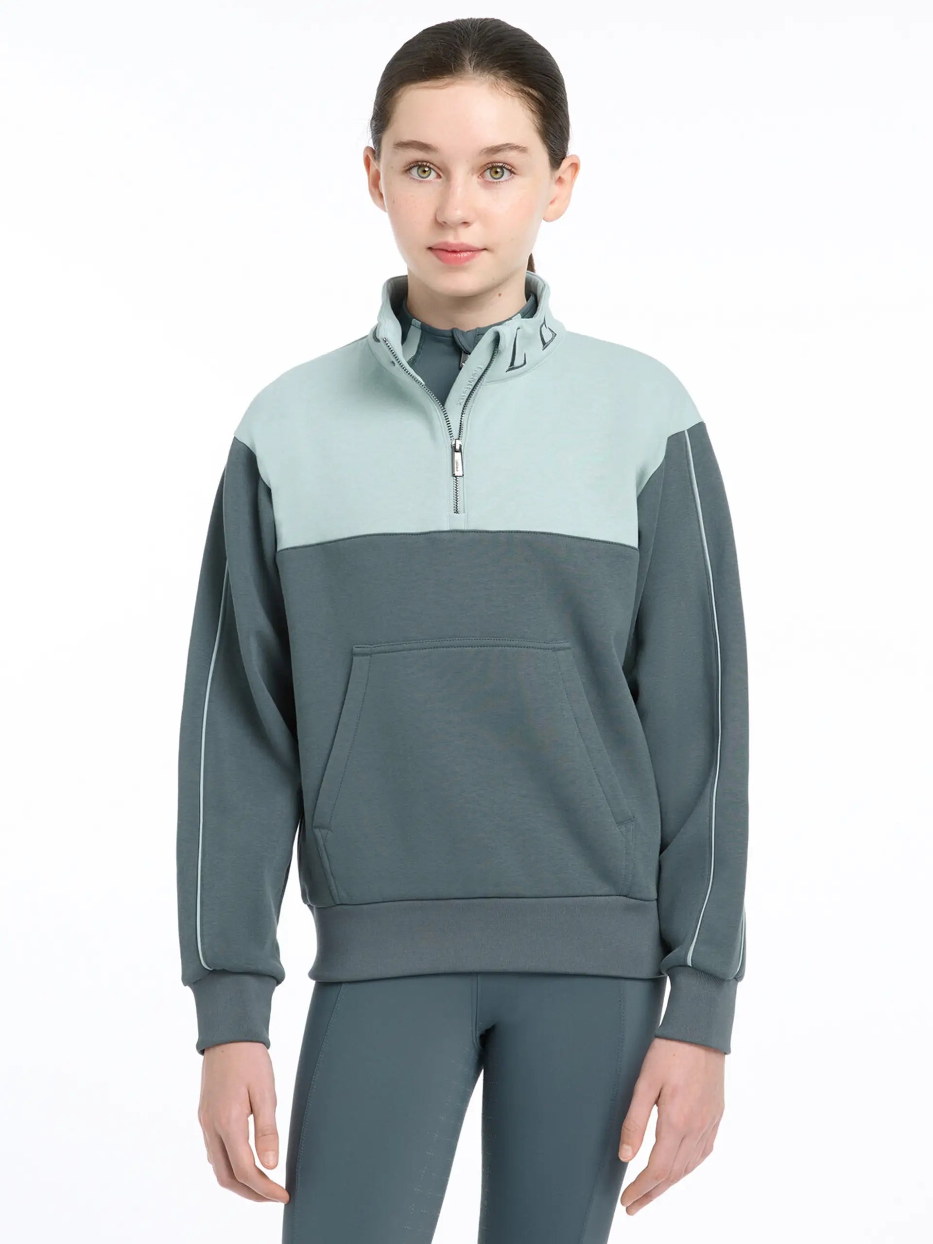 LEMIEUX Young Rider Kate Quarter Zip Sweatshirt - Petrol/Glacier. Equestrian clothing for girls, riding apparel.