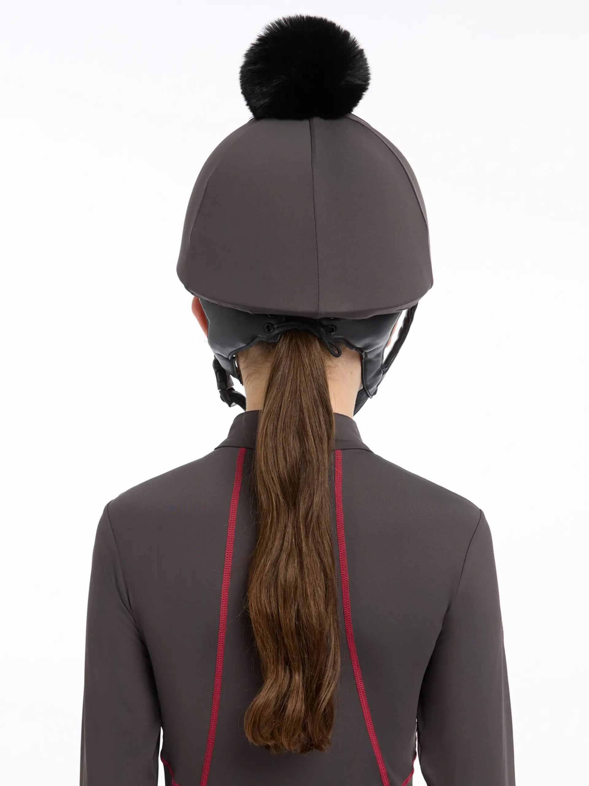 LeMieux Pippa Hat Silk Cinder with Pom Pom - Equestrian Helmet Cover from Equiflair
