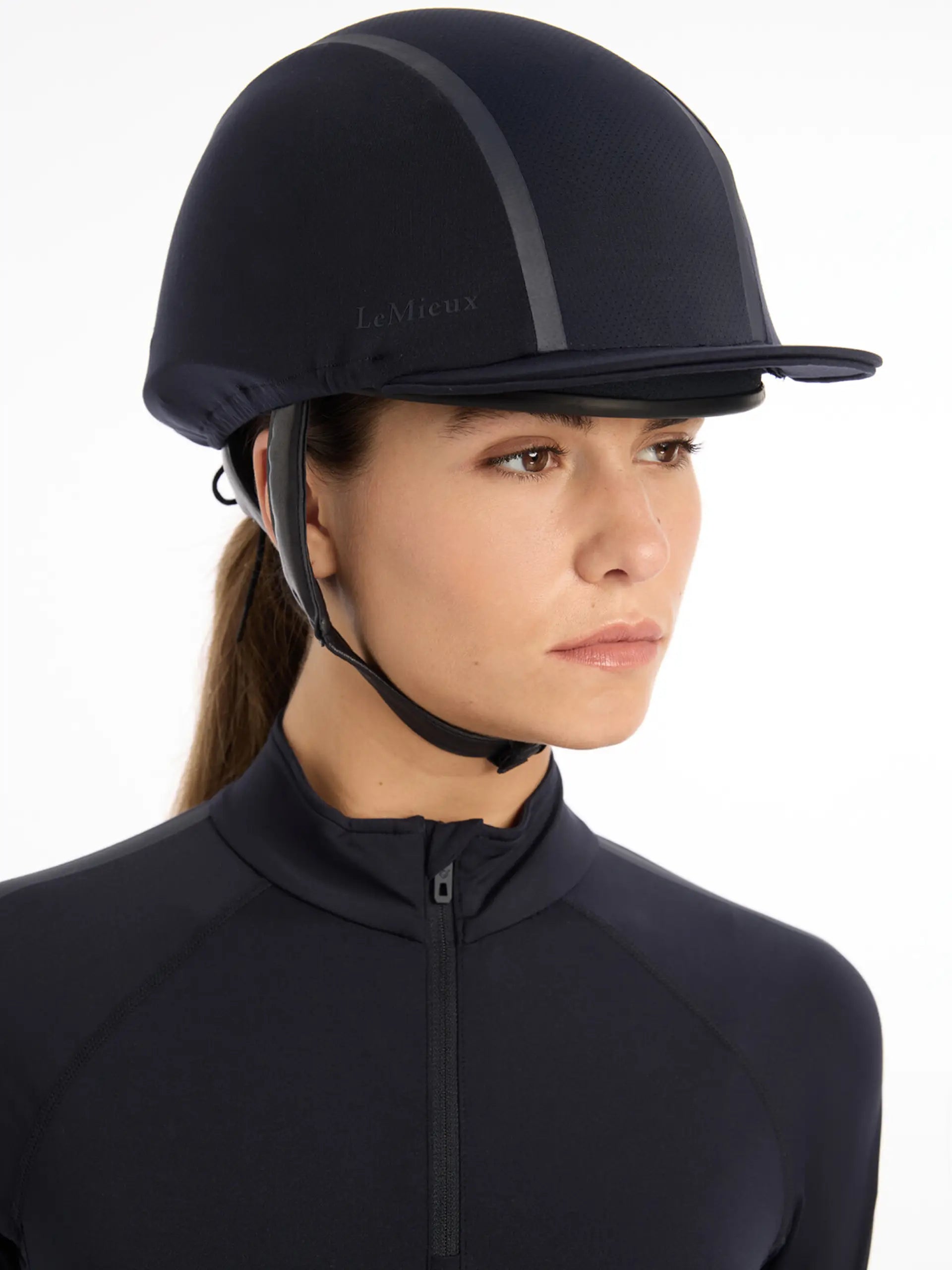 LeMieux Carmine Hat Silk Navy: Equestrian Helmet Cover, Mesh Panel, Recycled Fabric - Shop Equiflair