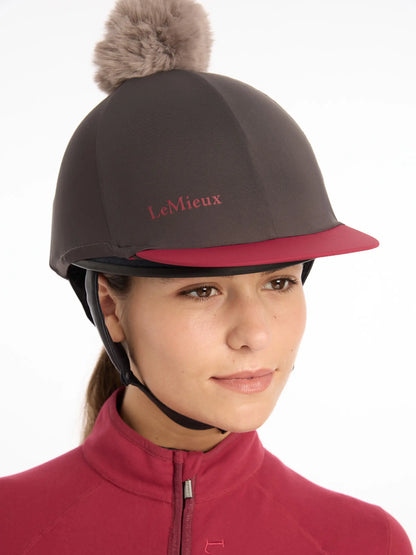 LeMieux Cinder Pom Hat Silk: Stylish Riding Helmet Cover with Faux Fur Pom Pom - Equiflair