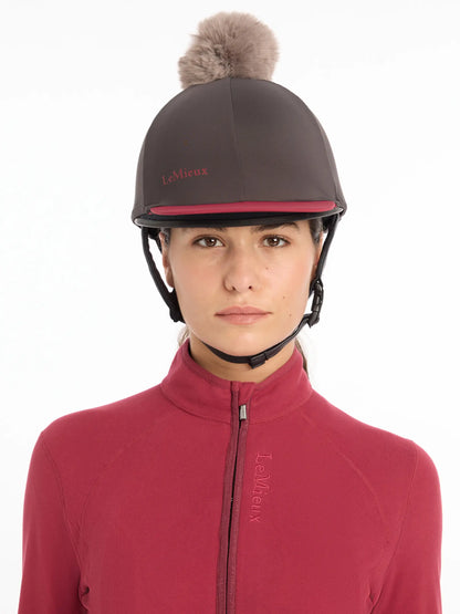 LeMieux Pom Hat Silk Cinder: Equestrian Riding Helmet Cover with Faux Fur Pom Pom
