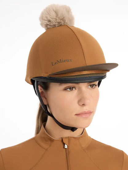LeMieux Ginger Pom Hat Silk: Equestrian Riding Helmet Cover with Faux Fur Pom Pom - Equiflair