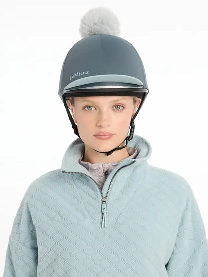 Lemieux Pom Hat Silk Petrol Equestrian Helmet - Equiflair Store, Riding Gear, Equestrian Fashion, Helmet with Pom Pom