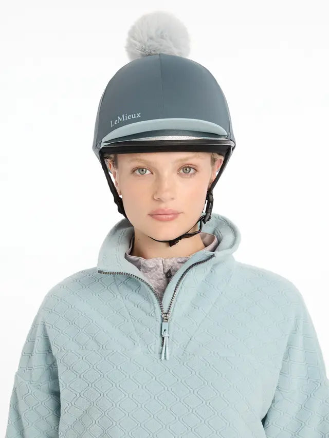 Lemieux Pom Hat Silk Petrol Equestrian Helmet - Equiflair Store, Riding Gear, Equestrian Fashion, Helmet with Pom Pom