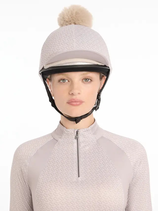 Lemieux Faith Hat Silk - Ash Equestrian Riding Helmet Cover with Faux Fur Pom Pom - Equestrian Fashion